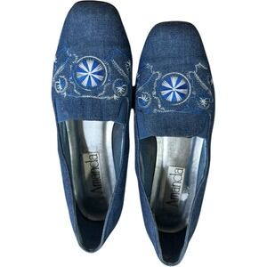 Y2K 90s Vintage Amanda Denim Heels Baby Blue Size 10 Wide Embroidered